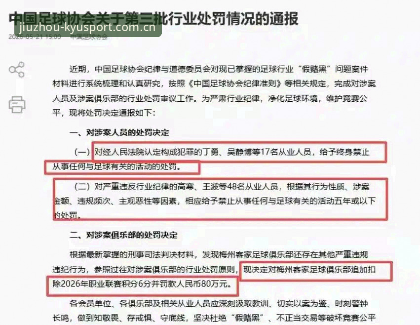 足协第三批禁足名单深度解读：17人终身禁赛vs48人5年禁赛，九州体育用户如何看懂这场行业地震？